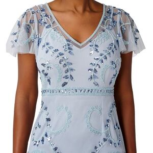 Adrianna Papell Light Glacier Blue Beaded Flutter Sleeve Gown 6 NWT MOB MOG